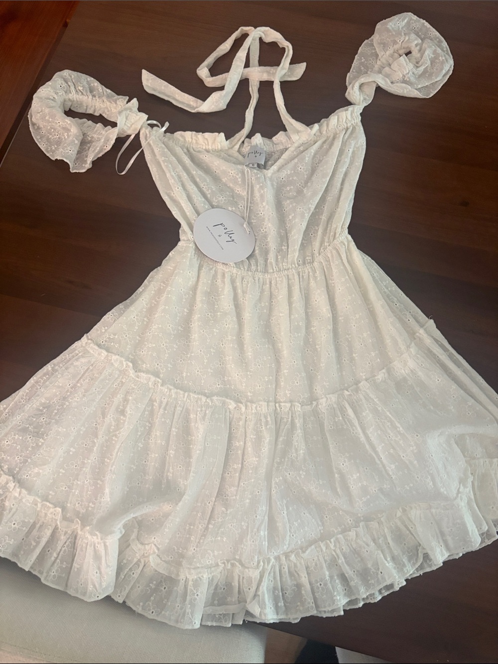 Princess Polly White Eyelet Tiered Halter Kids Dress